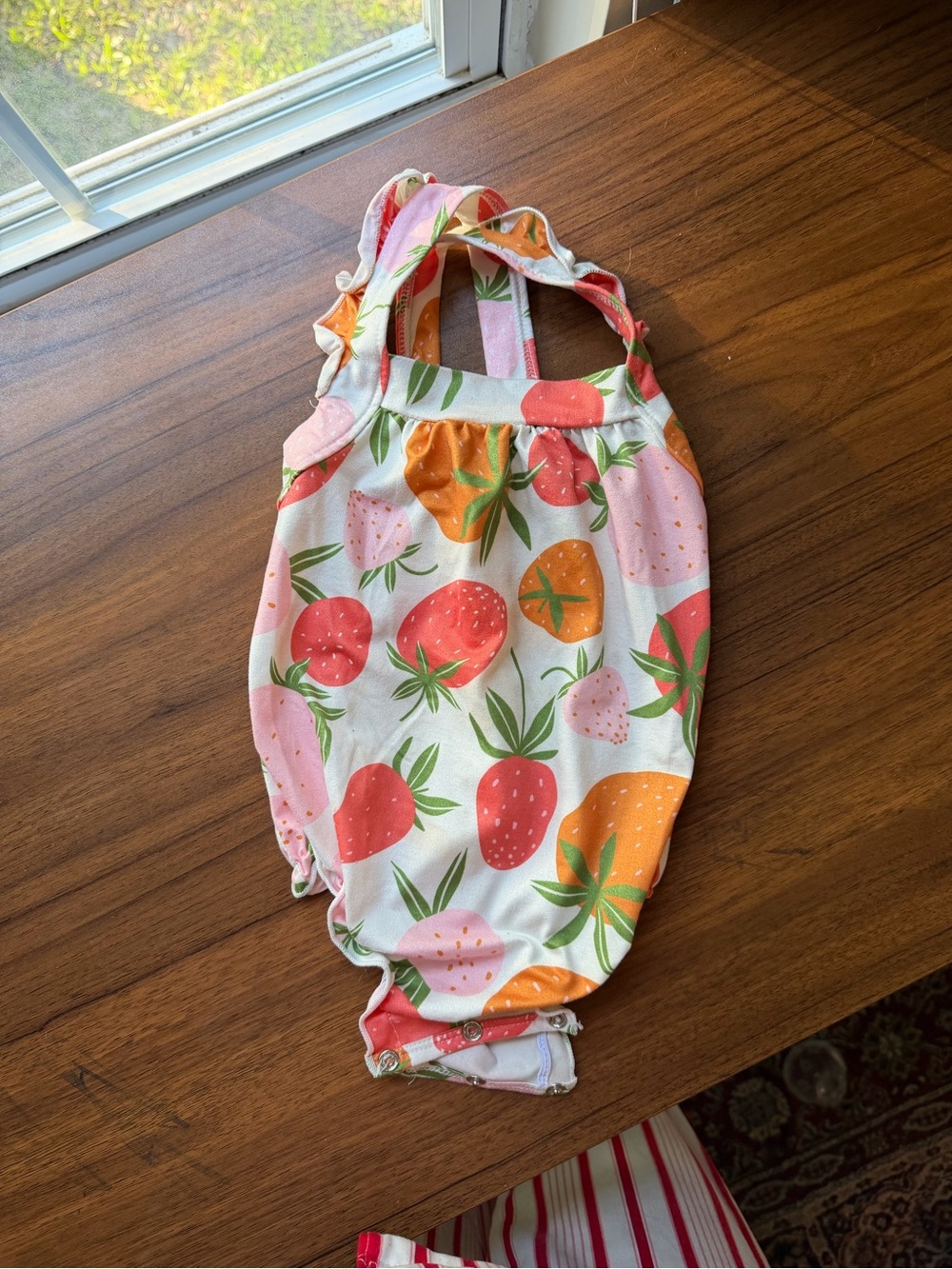Girls Strawberry Print One-Piece Underwear Romper - Pink & Orange